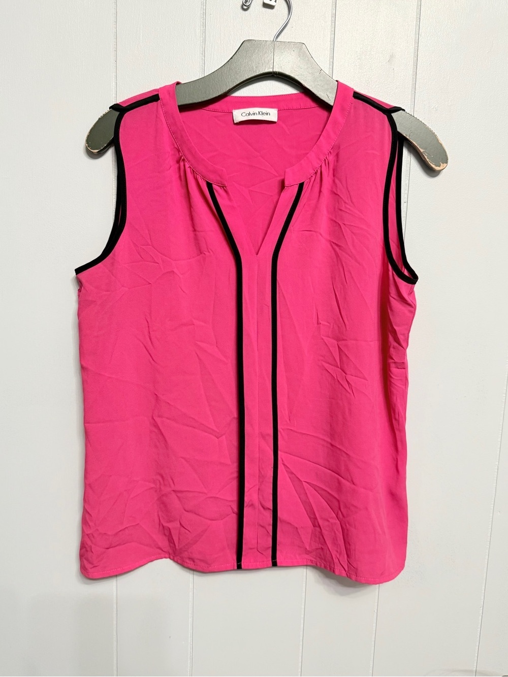 #5) Calvin Klein Women's Hot Pink Sleeveless Camisole with Black Trim